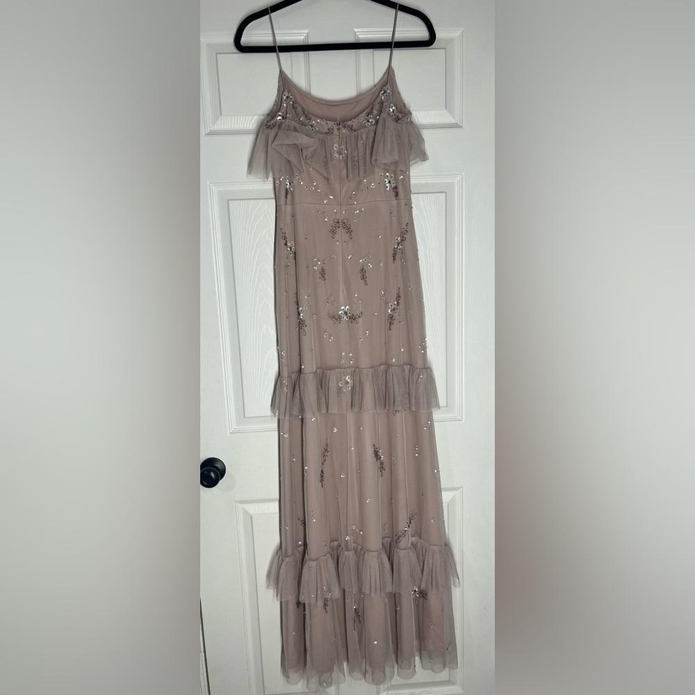 Gianni Bini Pink and Cream Tiered Ruffled Maxi Dress